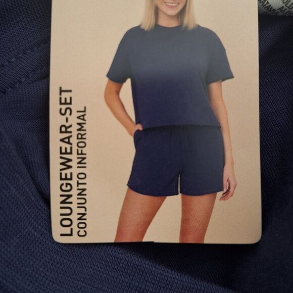 Serra Women's Blue Loungewear 2 Set Shorts Short Sleeve Top Comfort Home Sz XL - Picture 2 of 7